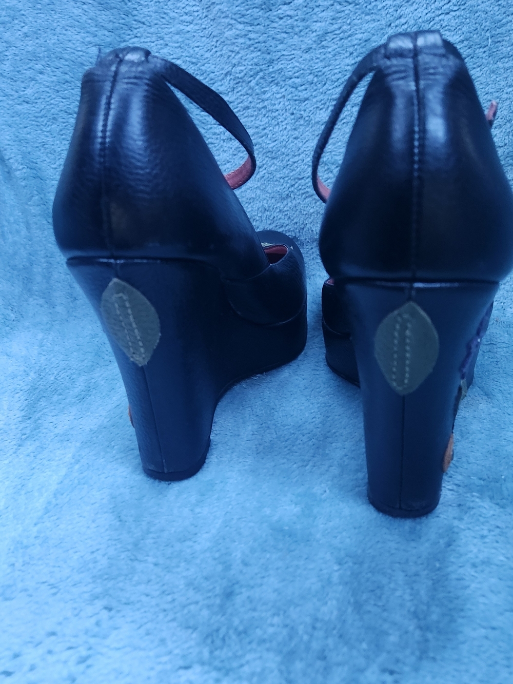 Vince Camuto Black Leather Platform Mary Jane Pumps with Floral Appliqué - Picture 5 of 7